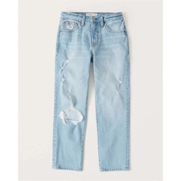 Abercrombie & Fitch The Boyfriend Mid-Rise Denim Jeans Light Ripped Wash 27 - Picture 1 of 11